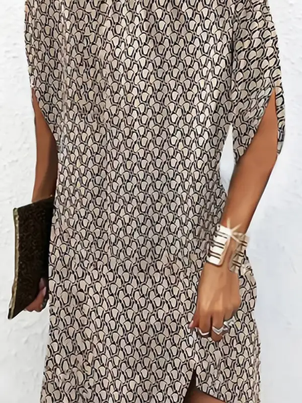 Batwing Sleeve Relaxed Printed Round Neck Mini Dress