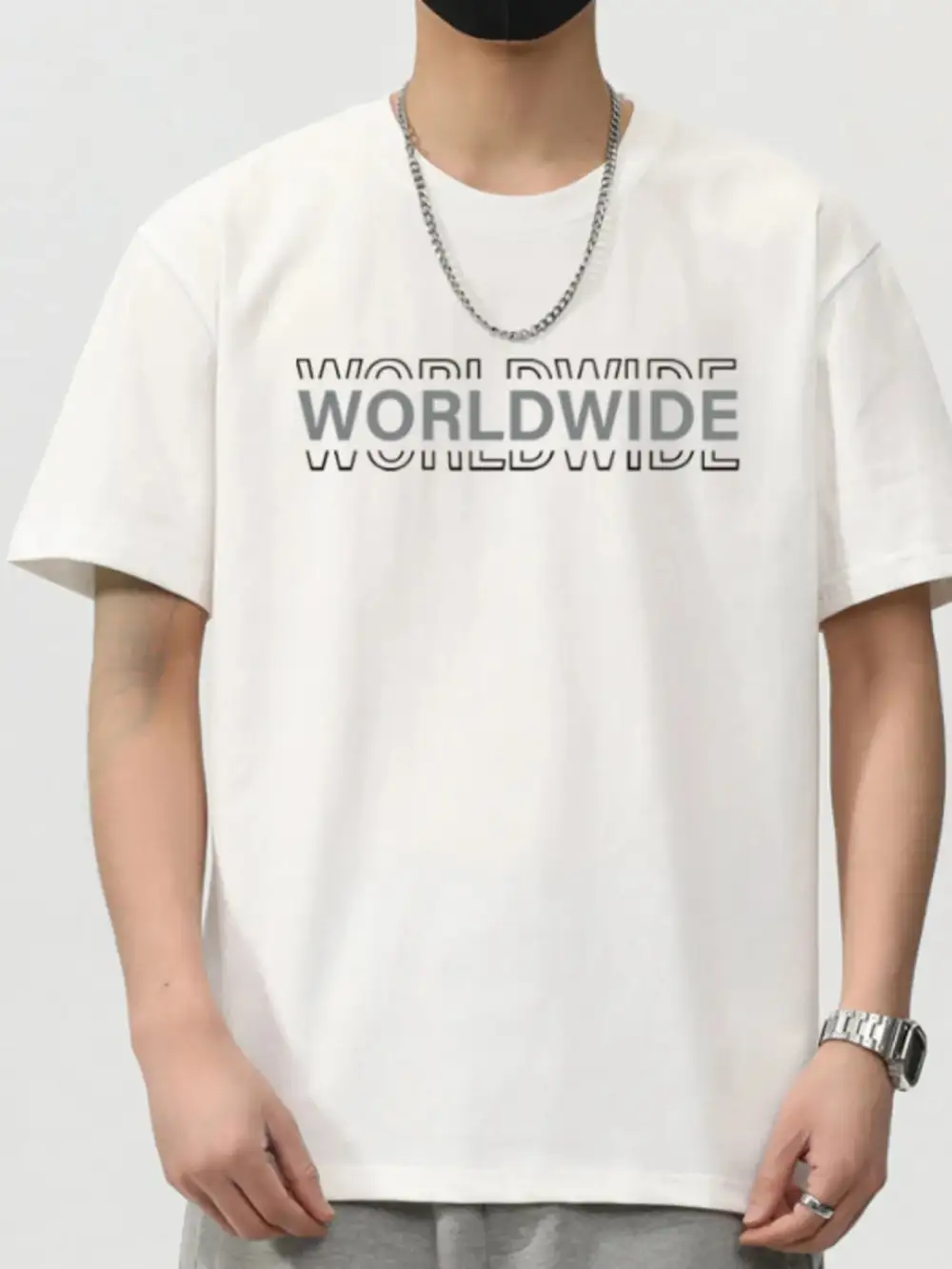 Cotton-Blend Letter Round-Neck Short-Sleeve T-Shirt