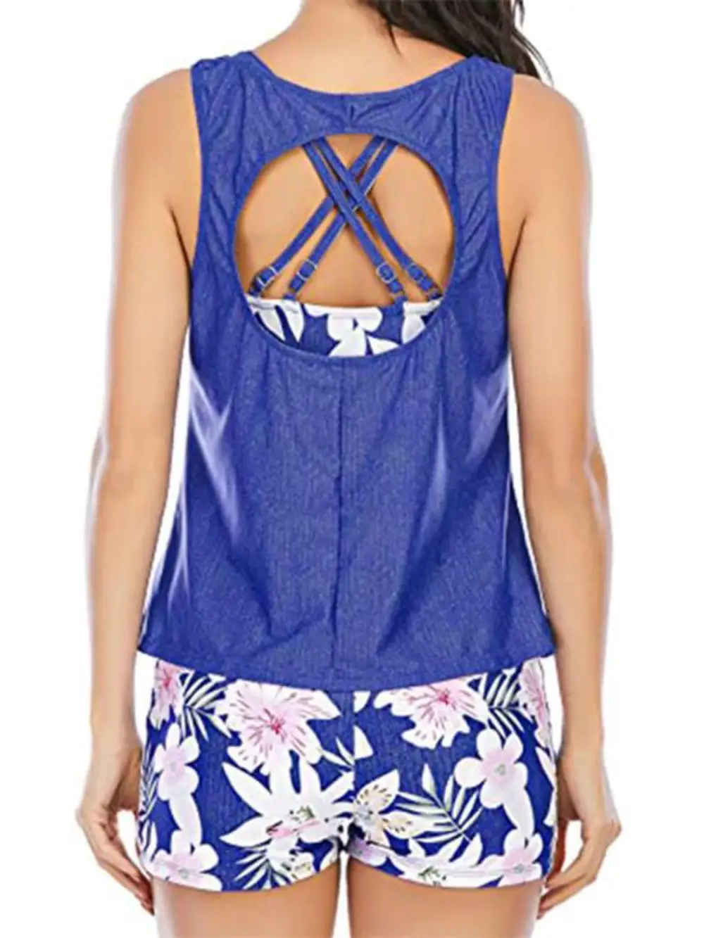 Panel Detail Printed Round Neck Three Swimsuit
