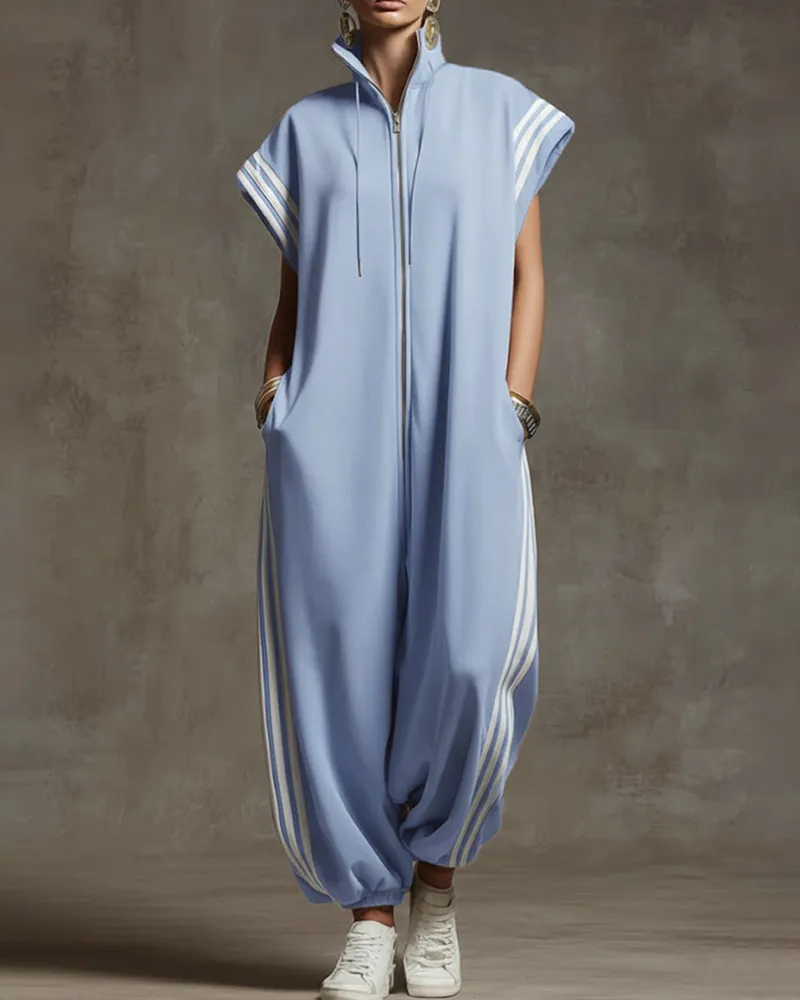Zip Front Pocketed Jumpsuit