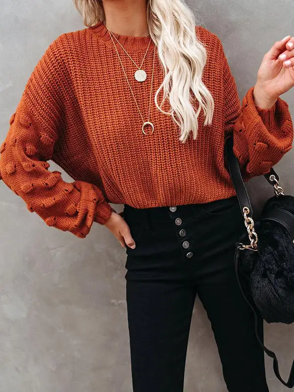 Openwork Round Neck Long Sleeve Relaxed Fit Pullover Sweater
