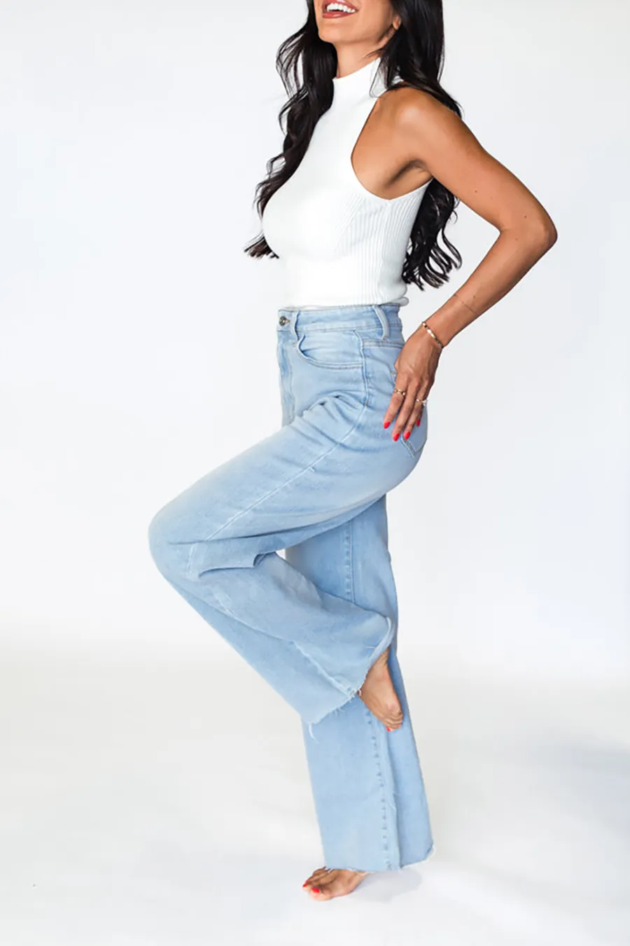 All Match Distressed Light Wash Wide Leg Jeans