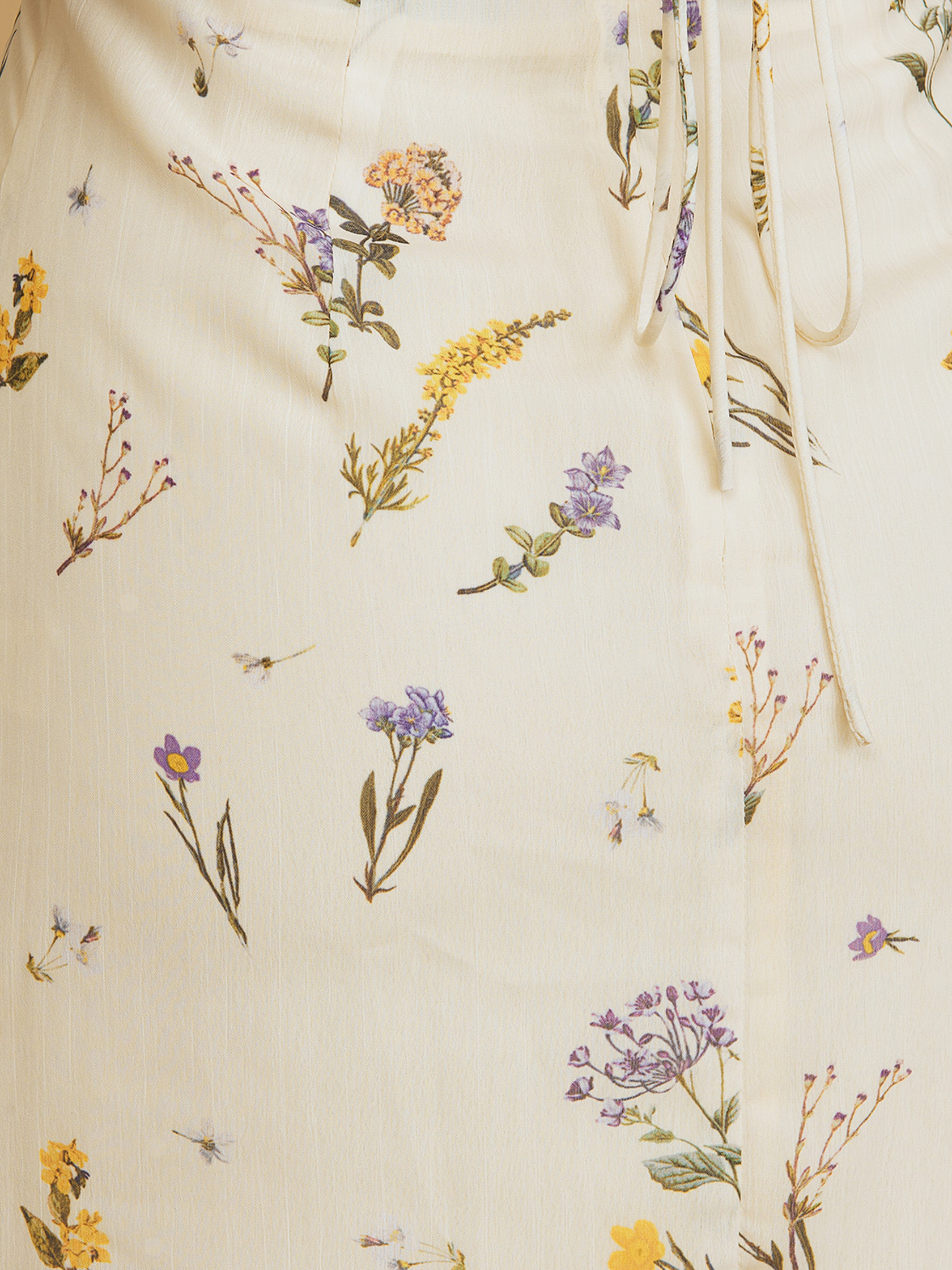 Cream Floral Print Halter Lace-Up Mini Dress