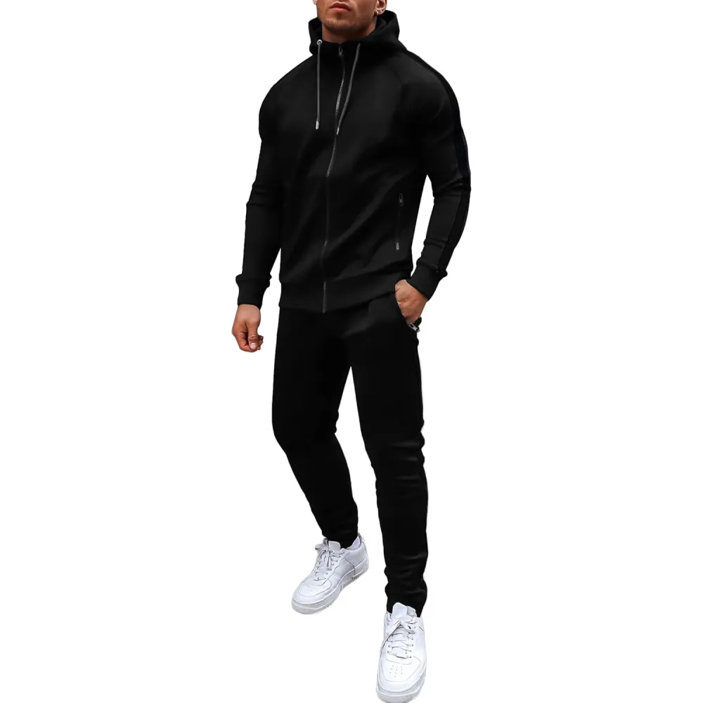Mens with Zipper Pockets Full Zip Hoodie Sweatsuit