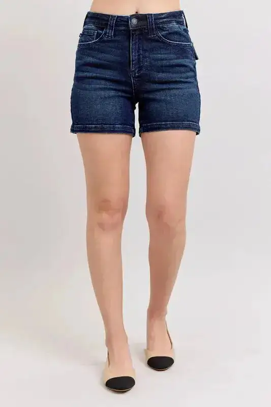 High-Rise Cotton Stretch Denim Shorts