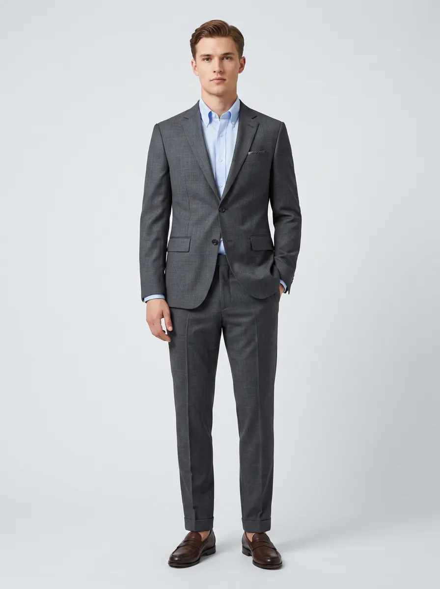 Men's Structured Fit Business Formal Charcoal Grey Solid Two-Piece Suit