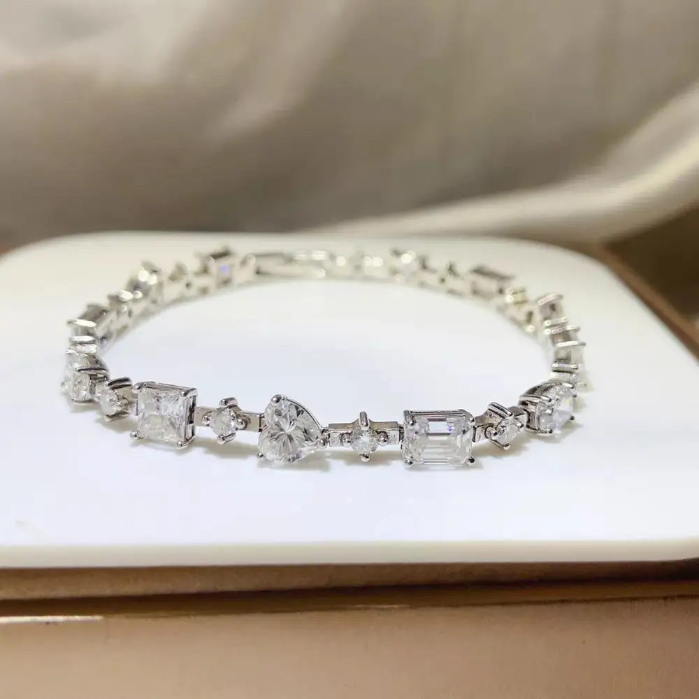 Clean Line Sterling Silver Moissanite Bracelet