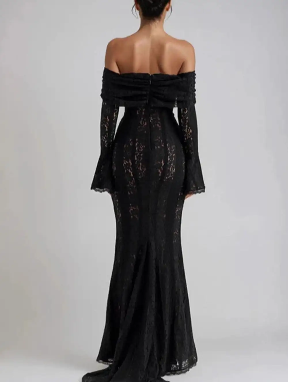 Lace Off Shoulder Bell Sleeve Evening Dress