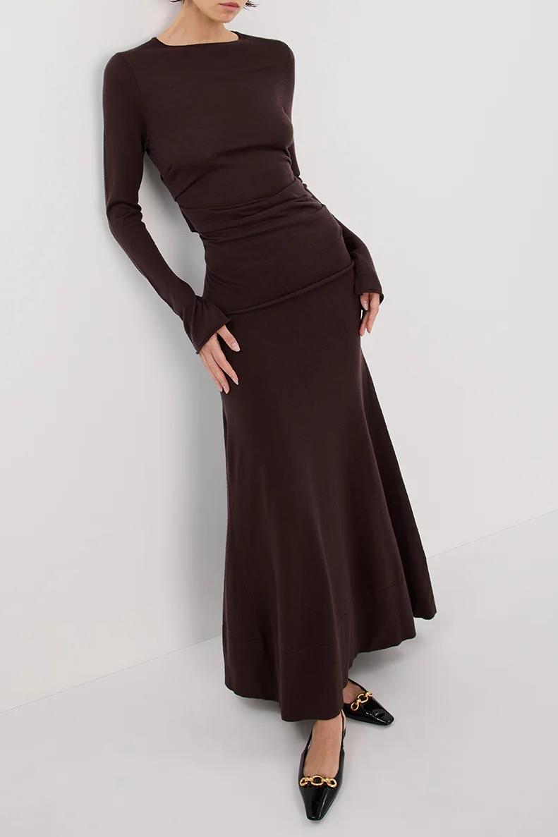 BITTER CHOC MERINO MAXI SKIRT
