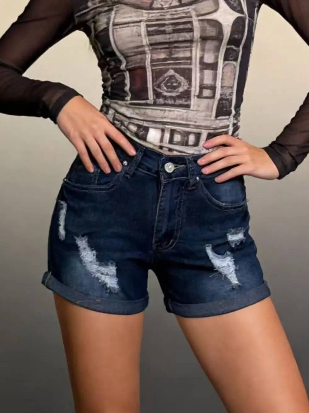 Distressed Denim Shorts