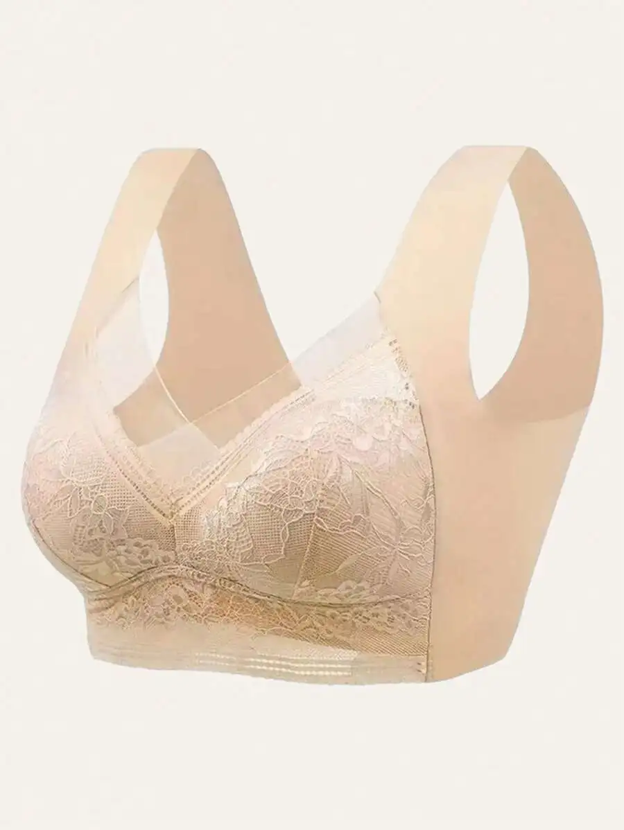 [6Pack]-Women'S Plain Contrast Lace BraSoftBreathable Push Up Bra U
