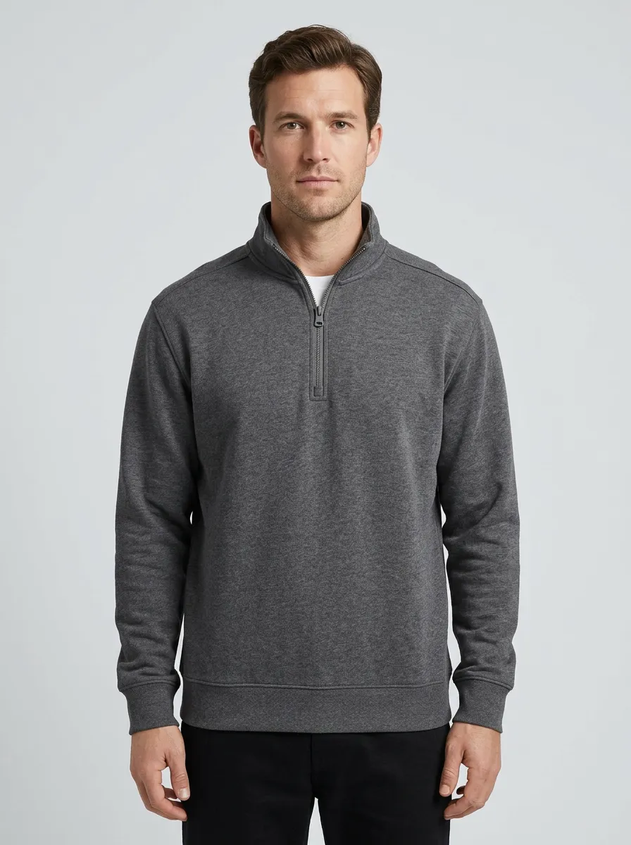 Men's Minimalist Textured Embroidered Stand-Collar Quarter-Zip Sweatshirt
