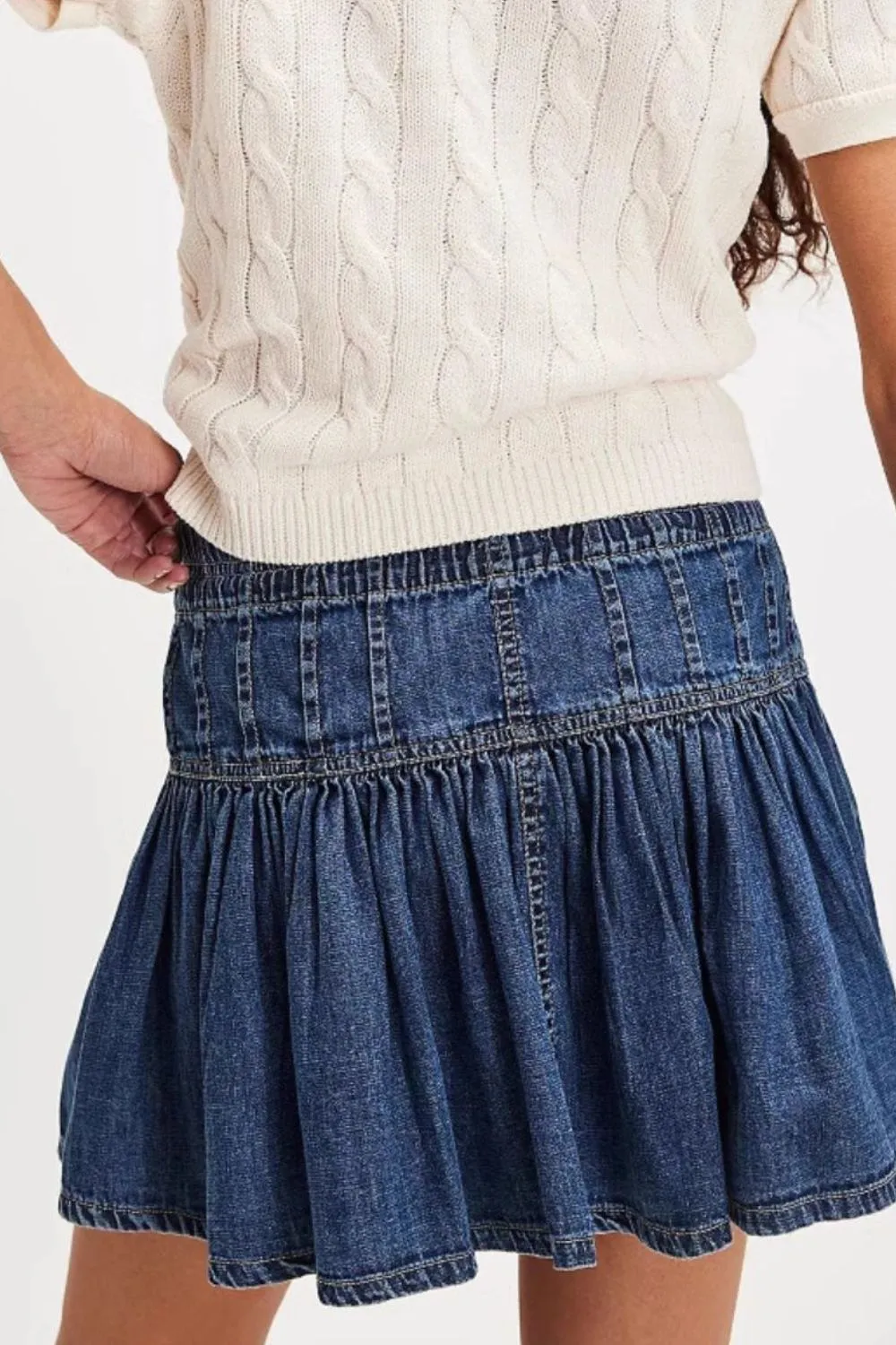 Button Front Ruffle Trim Skirt