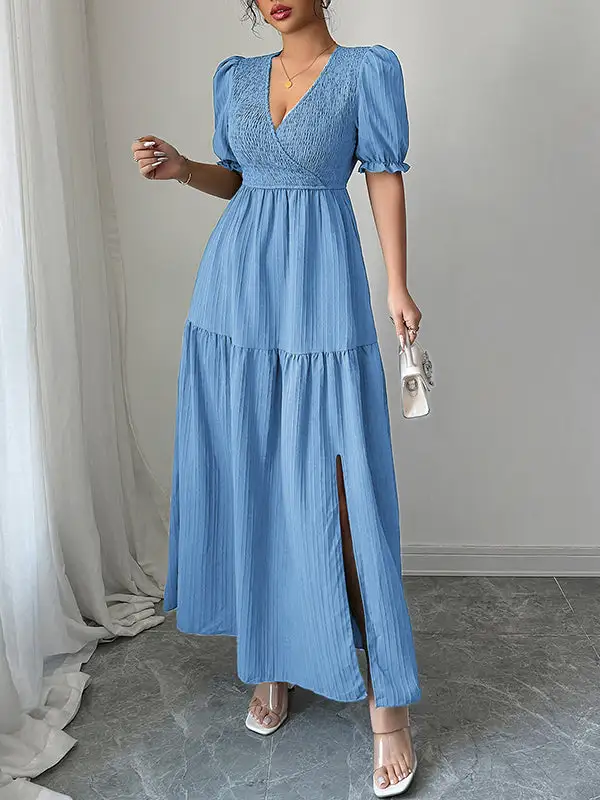 Front Pleated Neck Maxi Dress