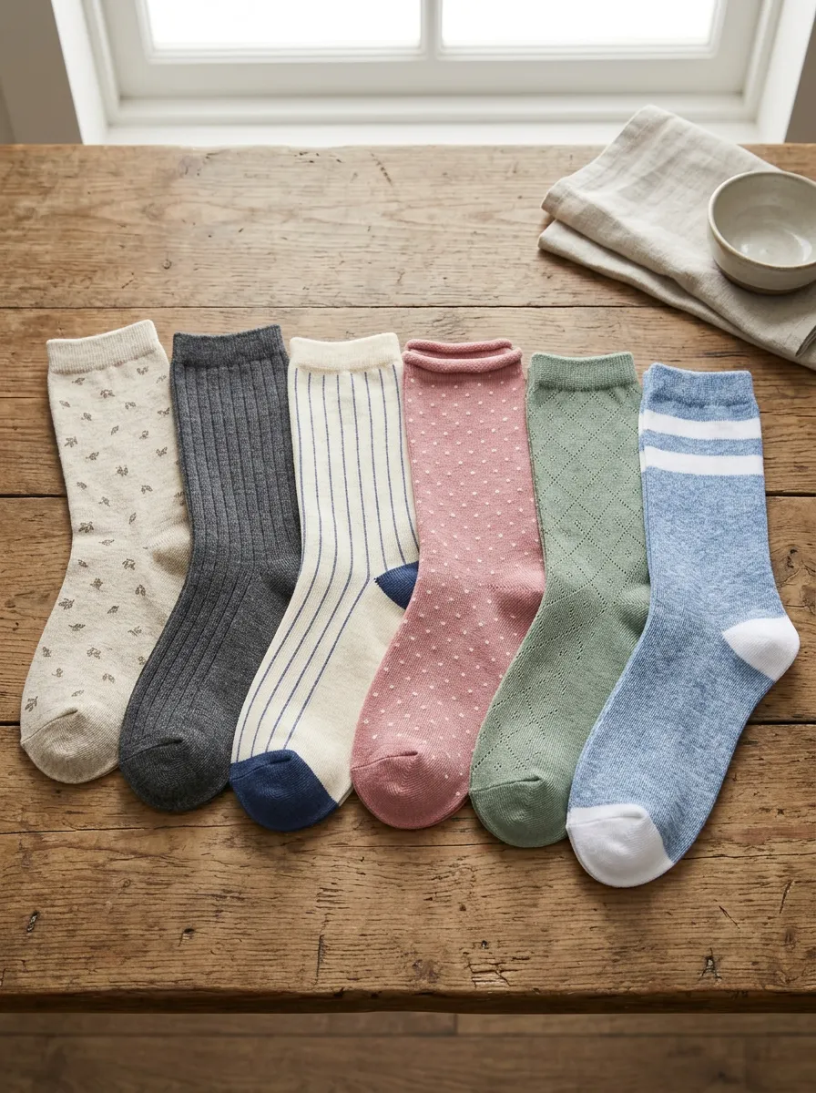 Women's Vintage Style Patterned Printed 6-Pack Crew Socks