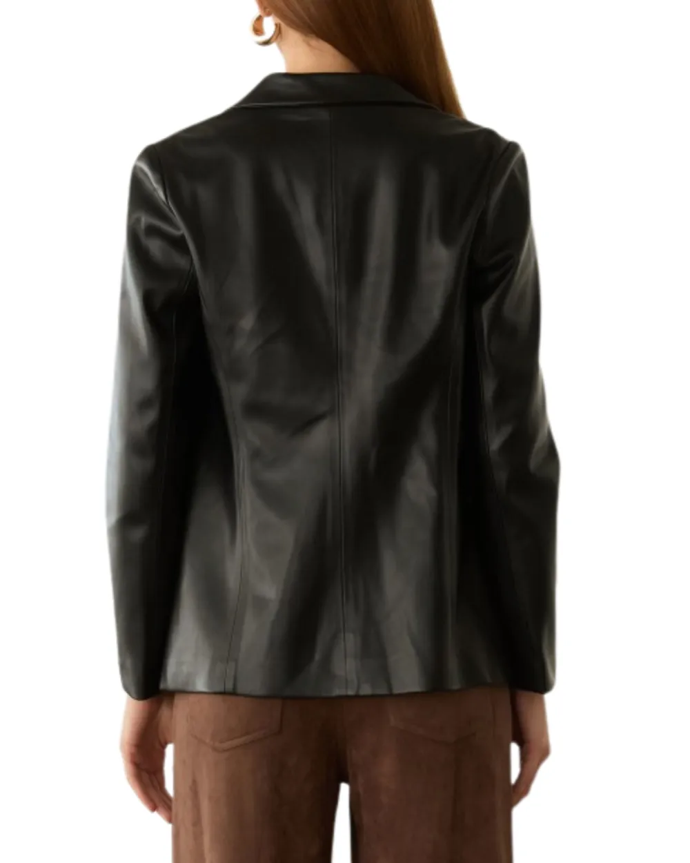 Relaxed Leather Open Front Blazer