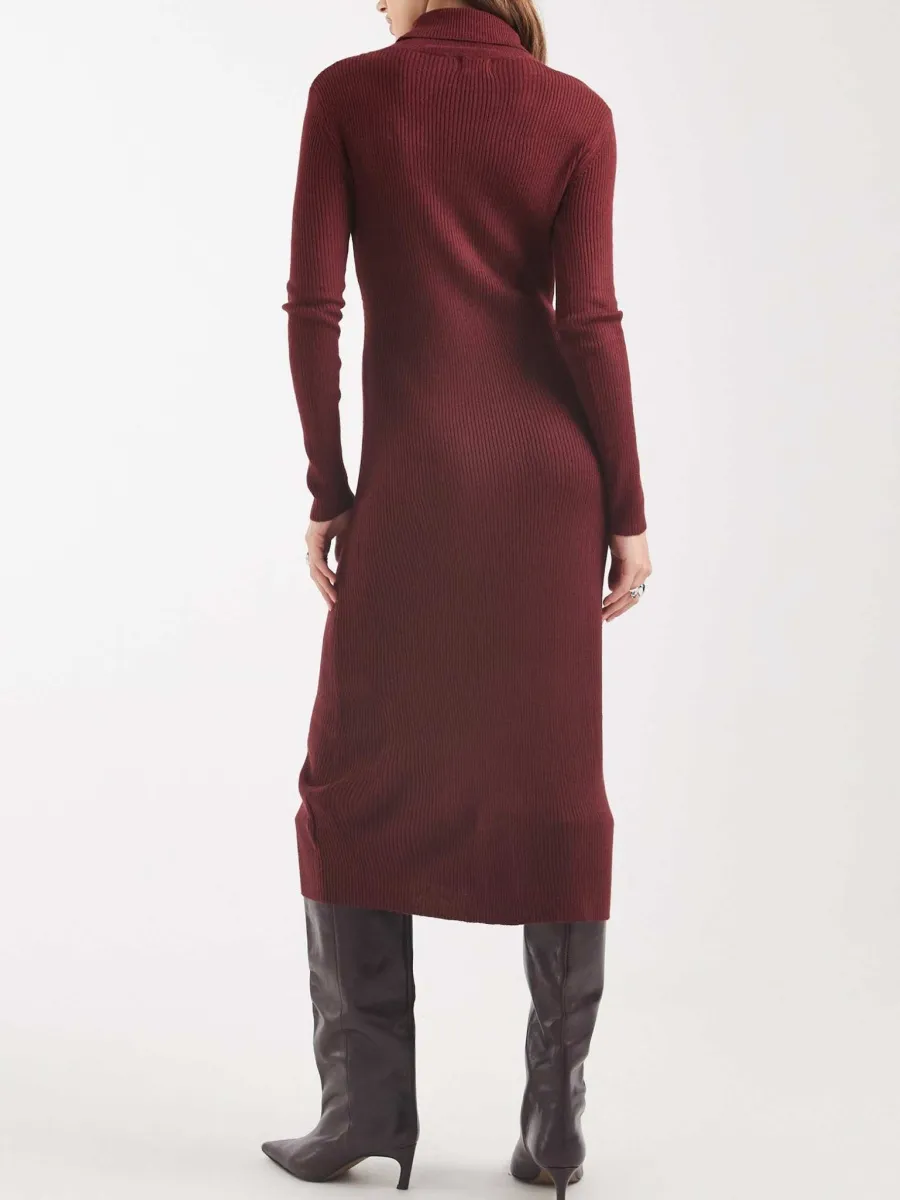 Ribbed Turtleneck Midi Dress
