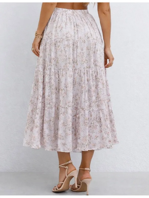Elastic Waist Tiered Maxi Skirt