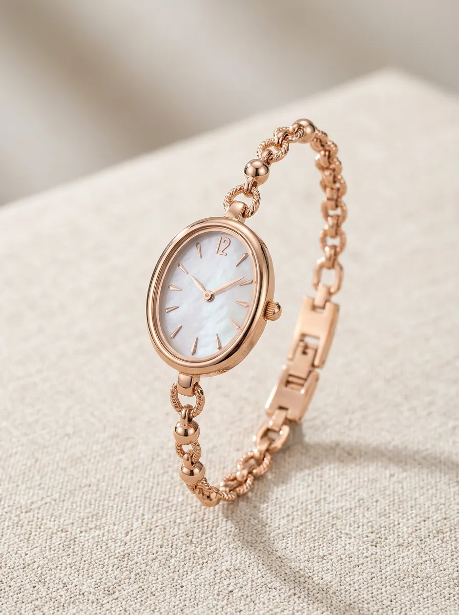 Refined Rose Gold Oval Mother-of-pearl Link Watch