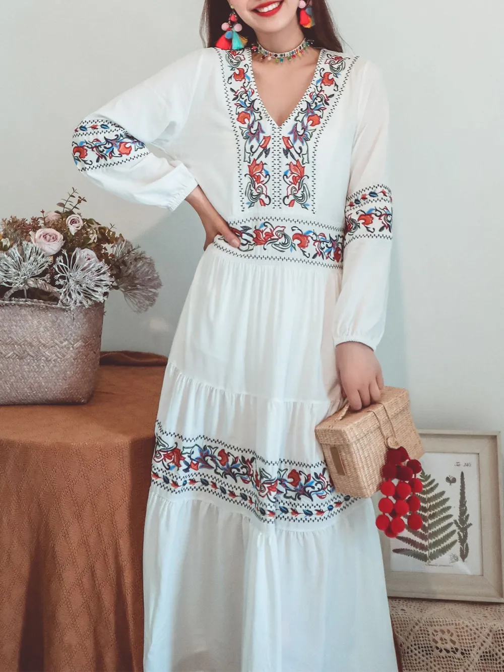 Floral Embroidered Boho Maxi Dress