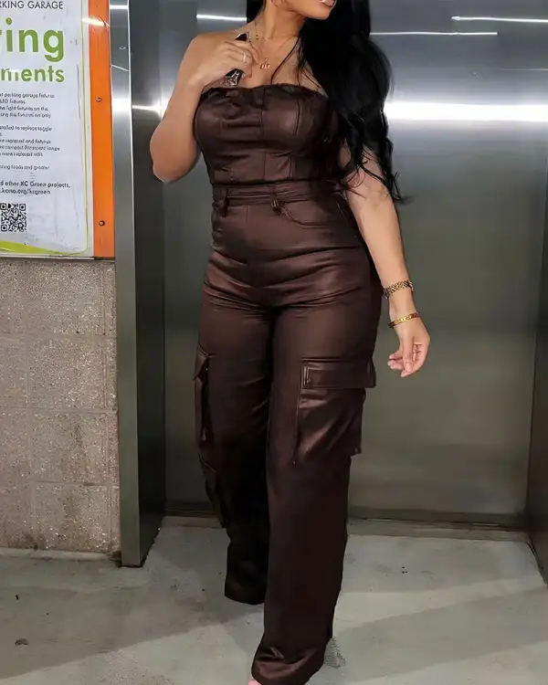 Faux Leather Wide Leg Jumpsuit