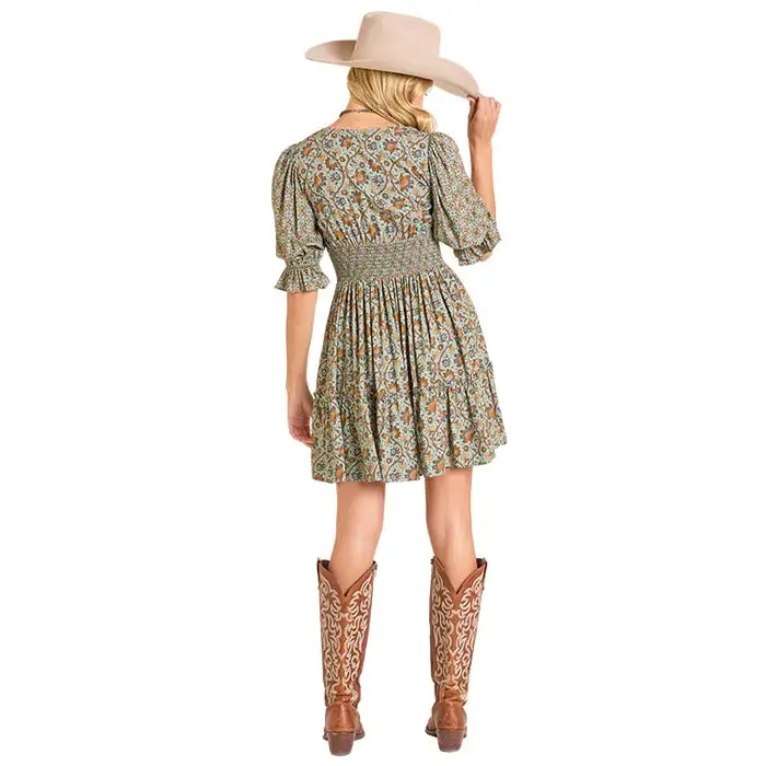 Rayon Floral Print Smocked Mini Dress