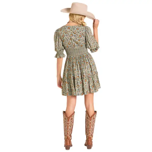 Rayon Floral Print Smocked Mini Dress