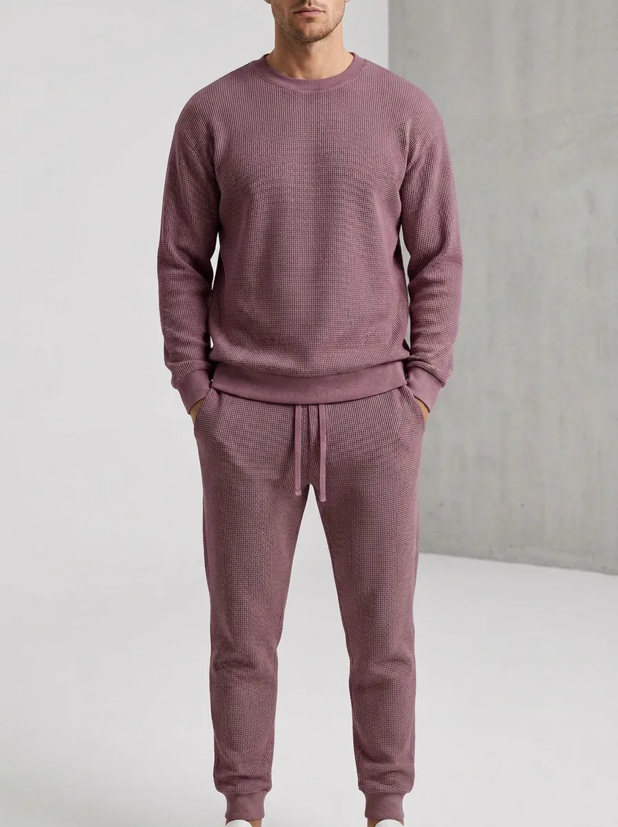 Waffle-Knit Minimal Men's Knit Sweater Tracksuit Set