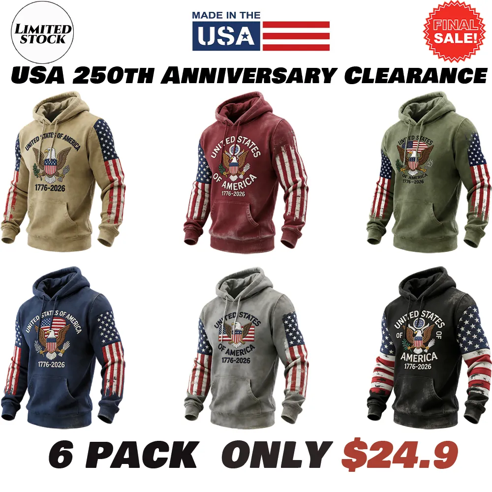 USA 250Th Anniversary ✦ Final Clearance Sale UNITED STATES OF AMERICA Embroidery Pattern Patchwork Hooded Sweatshirt