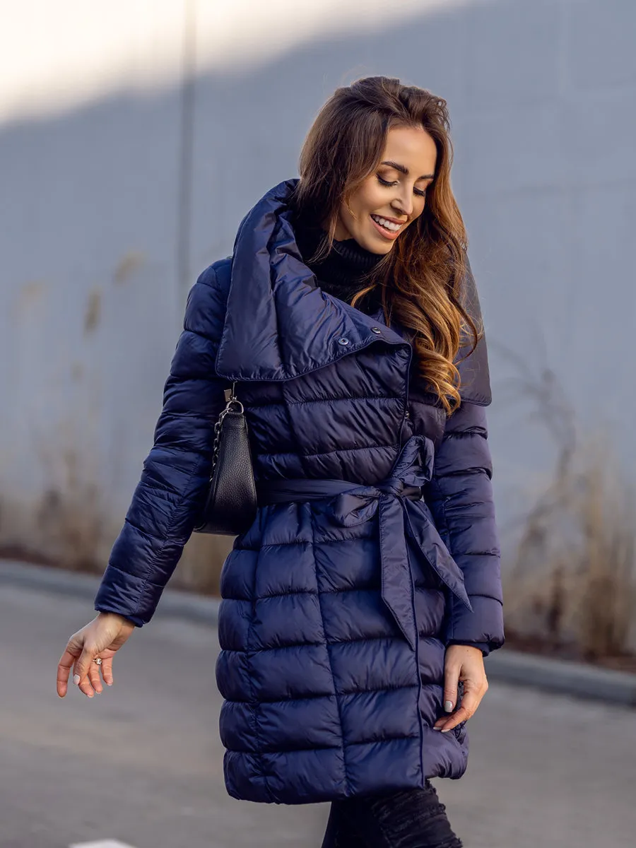 Dark blue women's long winter jacket