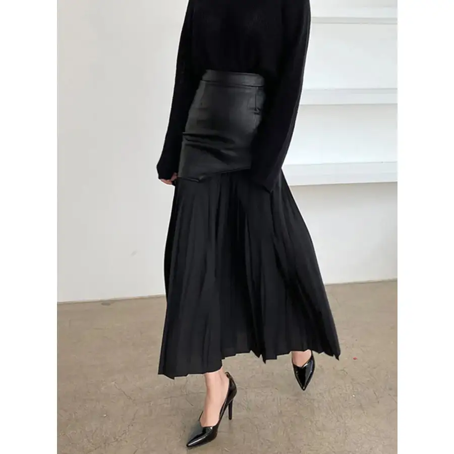 Patchwork Contrast Pleated Skirt