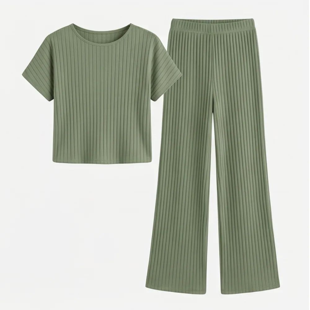 Ribbed Wide Leg Lounge Set