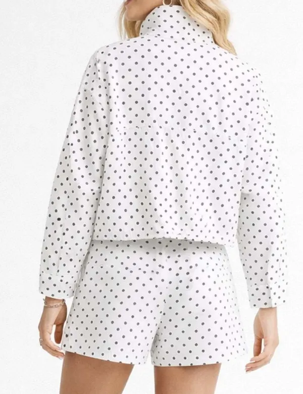 Chic Polka Dot Zip Up Long Sleeves Bomber Jacket Set