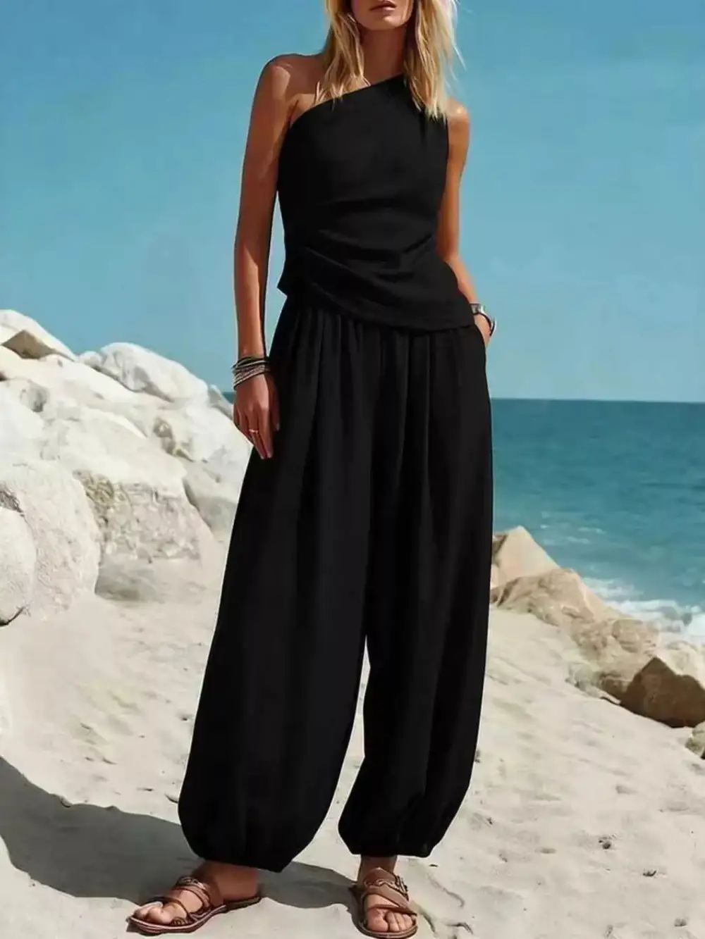 Refined Full Size One Shoulder Top and Wide Leg Pants