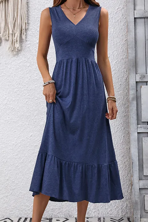 V Neck Solid Casual Dress