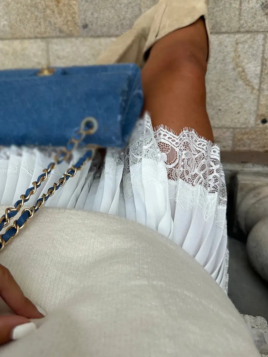 Pleated A-Line Lace-Trim Skirt