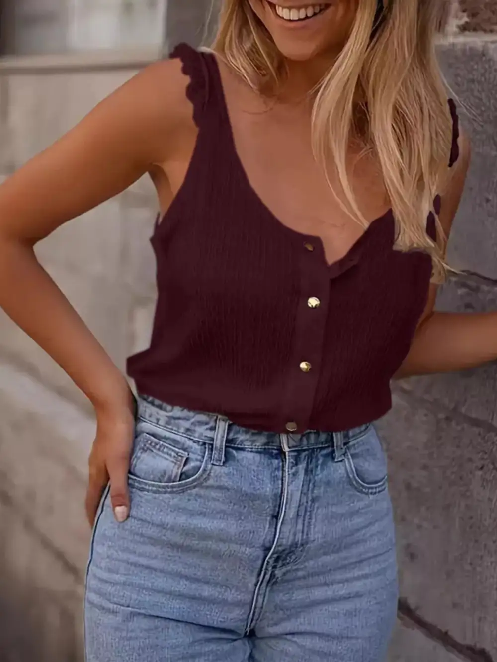 Buttoned Textured Tank Top