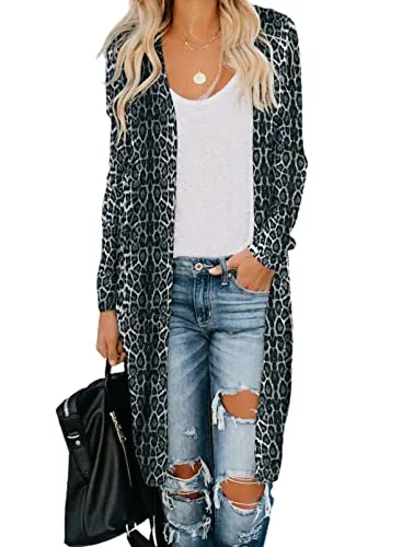 Womens2022FashionCasualOpenFrontPrintedCardigansSweatersThinCoatsJacketsOuterwear