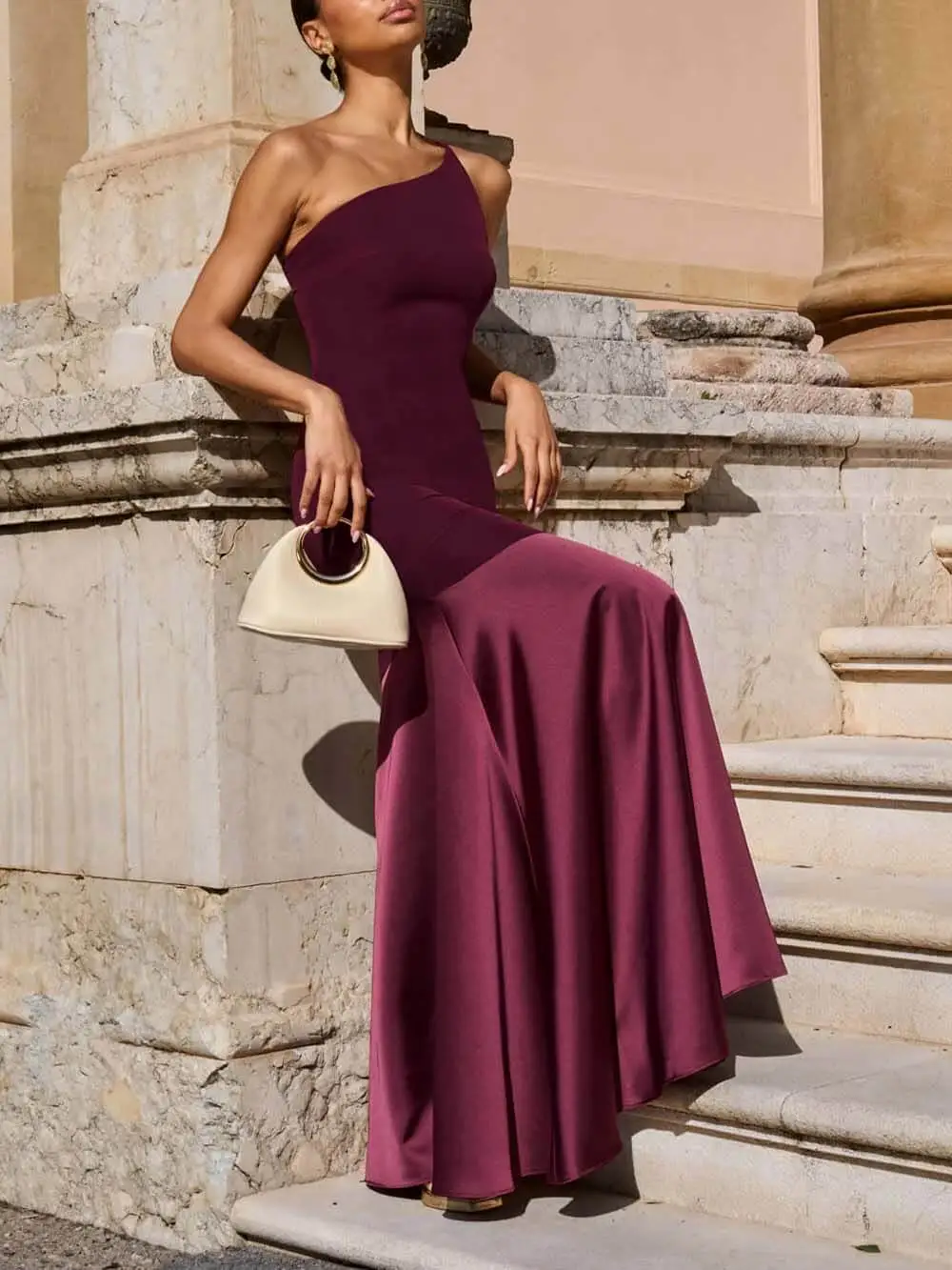 One Shoulder Panel Mermaid Maxi Dress