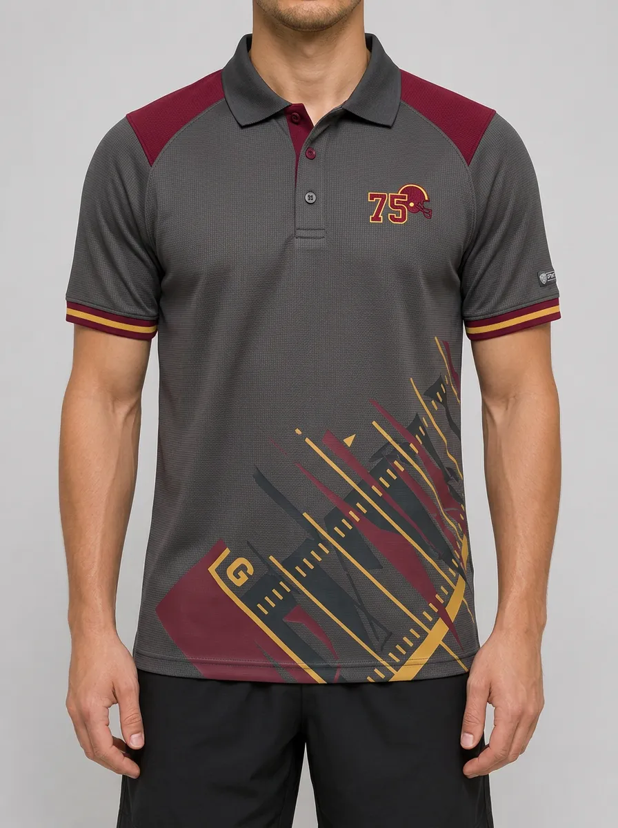 Men's American Football Fan 75th Anniversary Printed Polo Shirt