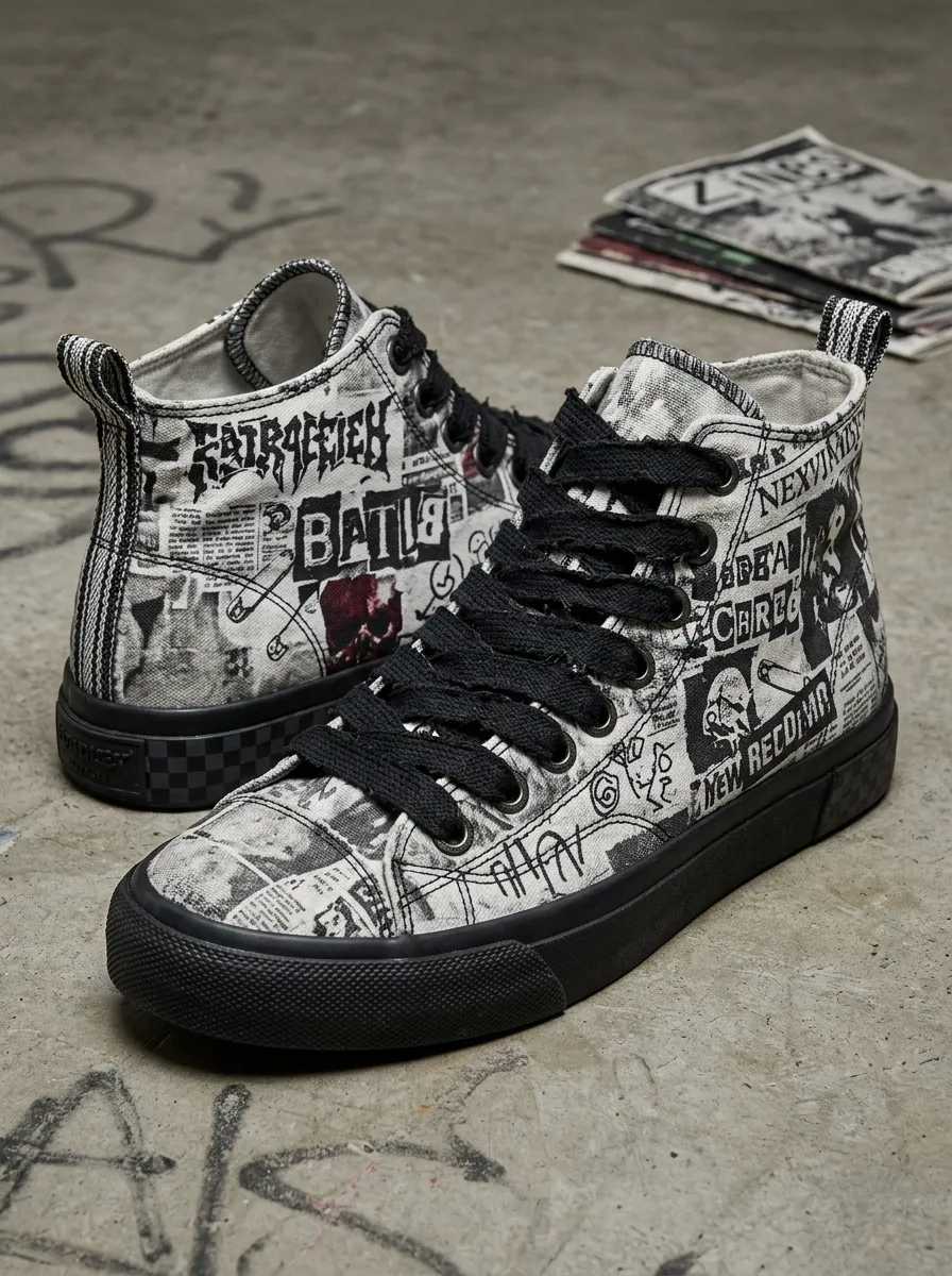 Everyday Punk Rock Newspaper Collage Printed Canvas Shoes