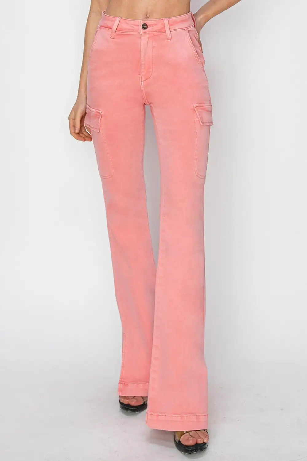 Tailored High Waist Flare Leg Slit Denim Jeans
