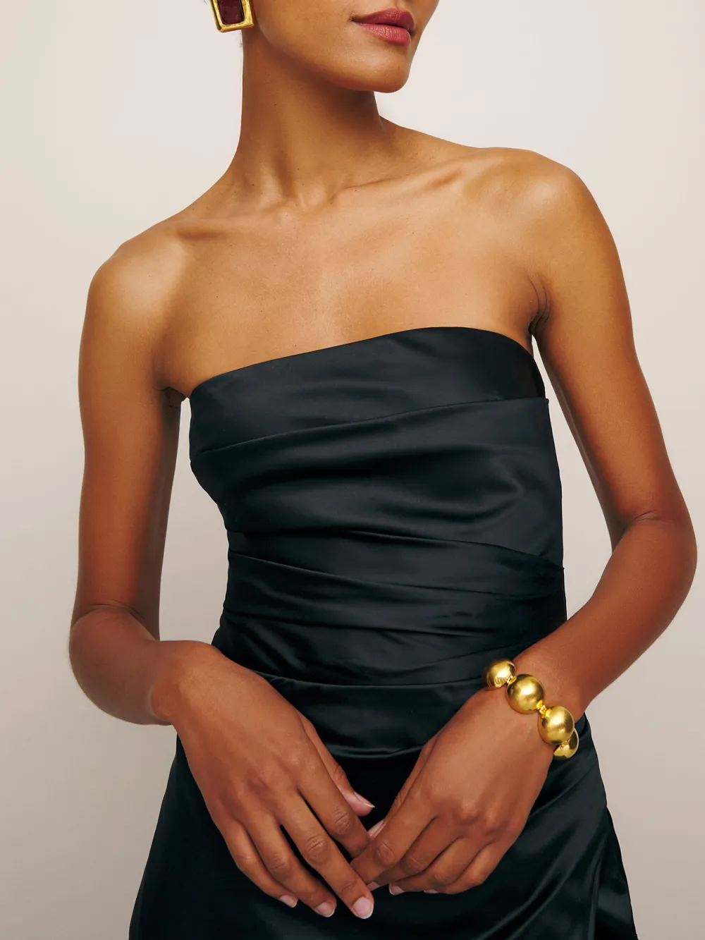 Strapless Velvet Slit Hem Maxi Dress