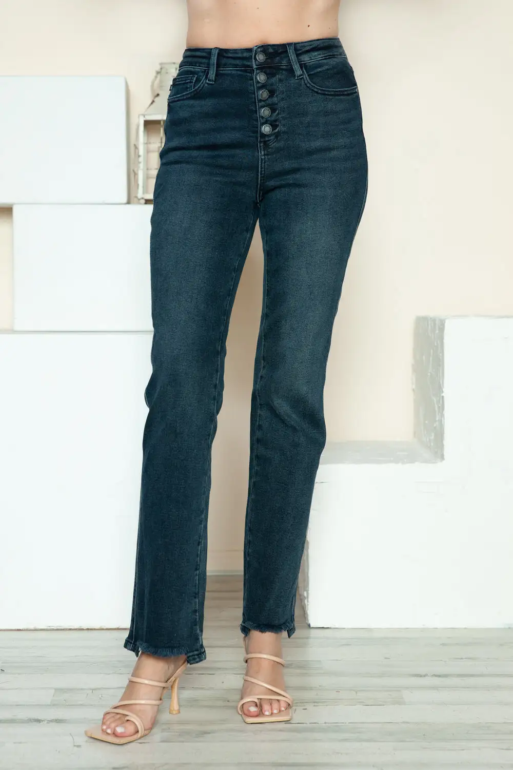Classic Straight Leg Button Denim Jeans