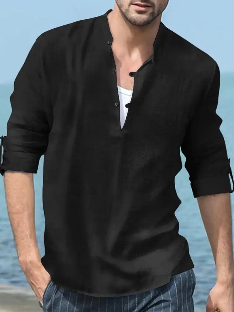 Linen Henry Long-Sleeved Beach Shirt
