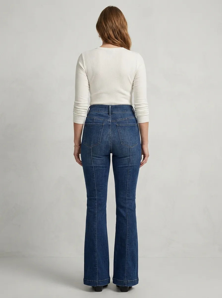 Women's Classic Vintage Wash Seam Detail High Rise Flare Jeans