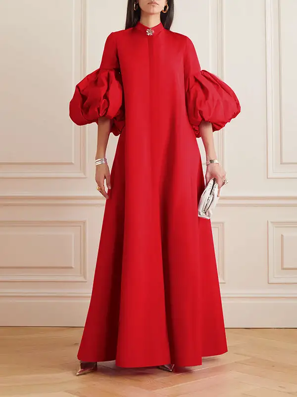 Loose Flower Shape Stand Collar Evening Dress Maxi Dress