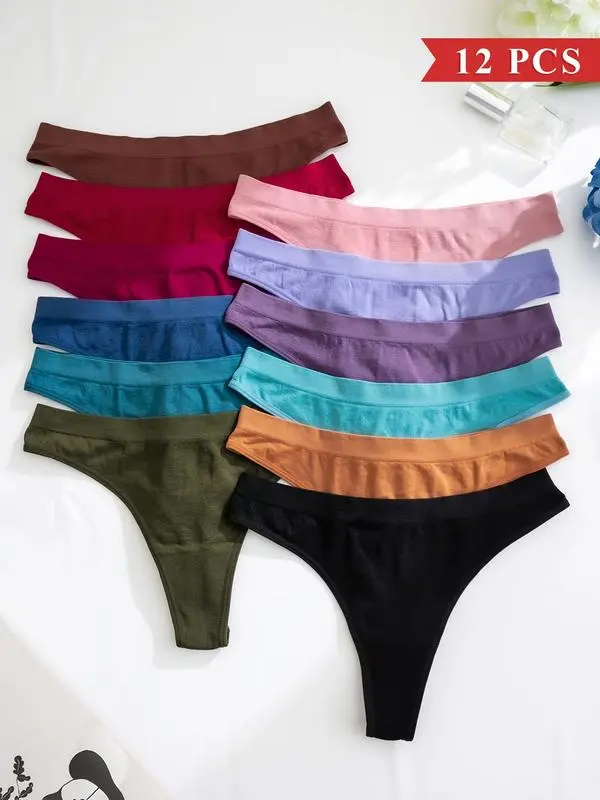 Women's Solid Color Drop Waist Thong, Soft Comfy Breathable Panty for Daily Wear, Women's Underwear for All Seasons