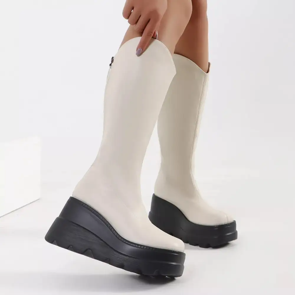 Round Toe Platform Wedge Boots