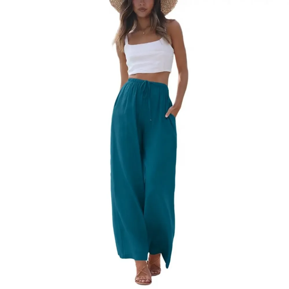 Women's Summer Cotton Linen Wide Leg Pants